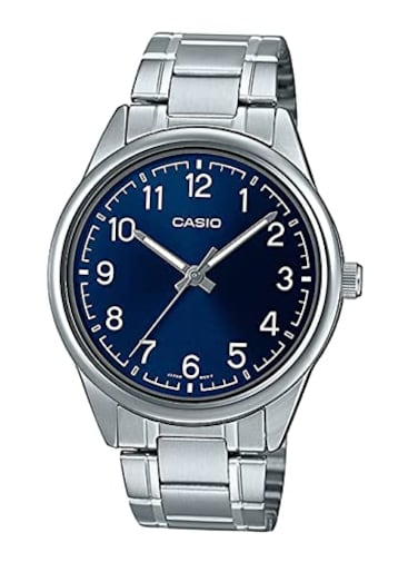Casio MTP-V005D-2B4 Men's Standard Stainless Steel Blue Easy Reader Dial Analog Watch