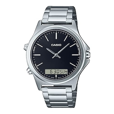 Casio MTP-VC01D-1E Men's Stainless Steel Black Dial Analog Digital Dual Time Zone Watch