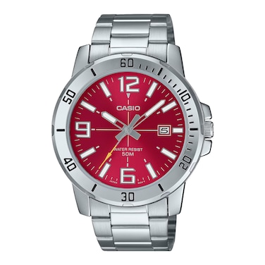 Casio MTP-VD01D-4BV Men's Enticer Stainless Steel Red Dial Casual Analog Sporty Watch