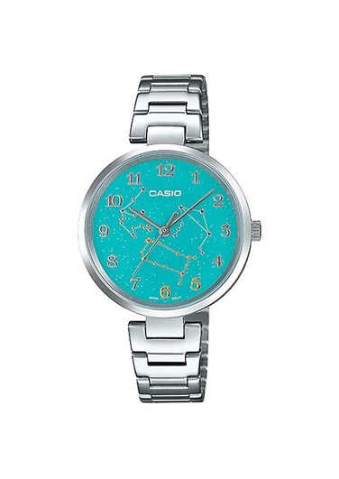 Casio LTP-E07D-3A Women's Stainless Steel Green Gemini Zodiac Motif Dial Analog Watch