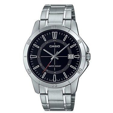 Casio MTP-V004D-1C Men's Stainless Steel Black 24 Hour Index Dial 3-Hand Analog Watch