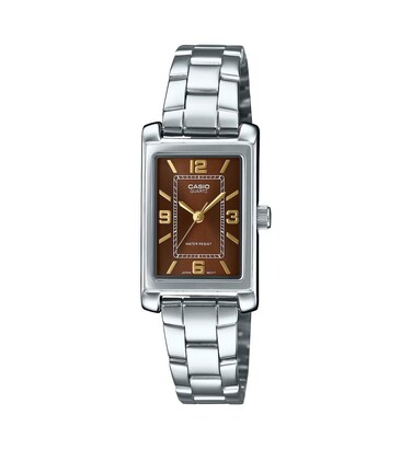 Casio LTP-1234DD-5A Women's Rectangular Standard Classic Stainless Steel Burgundy Dial Dress Watch