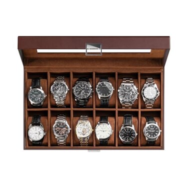 ProCase Watch Box Organizer for Men, 12 Slot Watch Display Case With Glass Lid, PU Leather Watch Storage Mens Watch Case, Watch Holder Organizer for Men Women -12 Slot, Brown