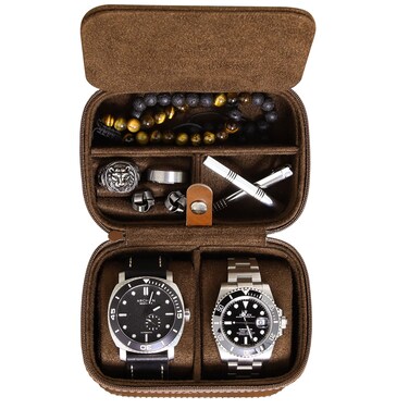 ROTHWELL 2 Watch Travel Case Storage Organizer for 2 Watches   Tough Portable Protection w/Zipper Fits All Wristwatches &amp; Smart Watches Up to 50mm