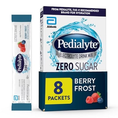Pedialyte Electrolyte Drink Mix With Zero Sugar   Hydration With Key Electrolytes   Great Hydration Low in Calories   Berry Frost, 8 Powder Packets