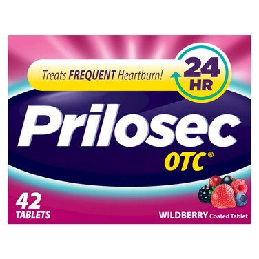 Prilosec OTC, Omeprazole Delayed Release 20mg, Acid Reducer, Treats Frequent Heartburn for 24 Hour Relief, All Day, All Night*, 20mg, Wildberry Flavor, 42 Tablets