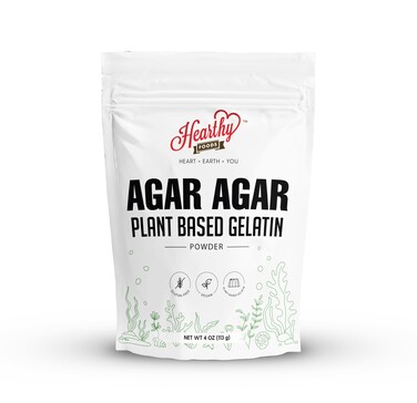 Hearthy Foods Agar Agar Powder (4oz) Vegan Gelatin Substitute, Certified Halal, Kosher, Gluten-free, Non-GMO, 100%, Sugar-free, Kosher, Halal, Desserts, 100% Natural Red Algae