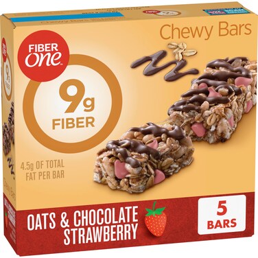 Fiber One Chewy Bars, Oats &amp; Chocolate Strawberry Fiber Snacks, 5 Count, 7 oz