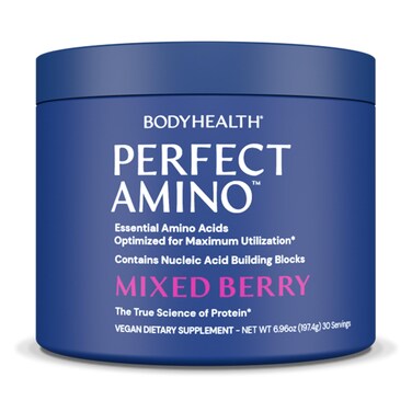 BodyHealth PerfectAmino Powder - BCAA and EAA Powder for Pre and Post Workout - Amino Acid Energy Drink for Men and Women to Support Lean Muscle and Recovery - Mixed Berry - 30 Servings