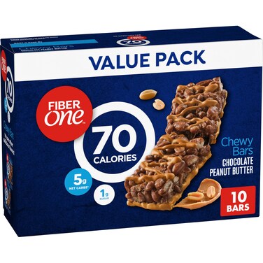 Fiber One 80 Calorie Chewy Bars, Chocolate Peanut Butter, Snack Bars Value Pack, 10 Ct, 8.2 oz