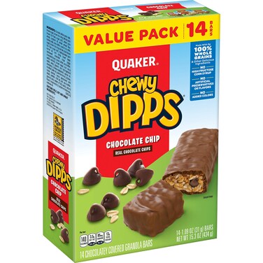 Quaker Chewy Dipps Granola Bars Chocolate Chip, 1.09 oz, 14 Ct