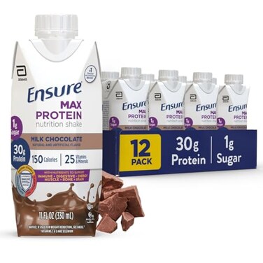 Ensure Max Protein Shake   Milk Chocolate   Ready to Drink   30g Protein for Muscle Building   1g Sugar, 4g Fiber   11 fl oz - 12 Pack