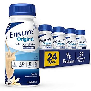 Ensure Original Vanilla Nutrition Shake with Fiber  Meal Replacement Shake   Ready To Drink   9g Protein, 27 Vitamins and Minerals   8 fl oz - 24 Pack