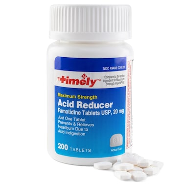 Timely Acid Reducer Famotidine 20mg - 200 Tablets - Compared to the active ingredient in Maximum Strength Pepcid AC - Effective Heartburn Relief for Adults &amp; Children 12 Years &amp; Over