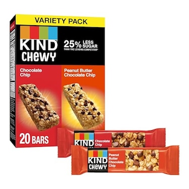 KIND Chewy Granola Bars, Chocolate Chip and Peanut Butter Chocolate Chip, Variety Pack, 100% Whole Grains, Gluten Free Bars, 0.81 oz (20 Count)