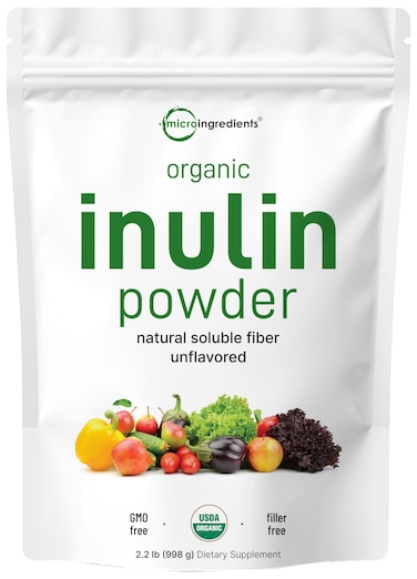 Organic Inulin FOS Powder (Jerusalem Artichoke), 2.2 Pounds (35 Ounce), Quick Water Soluble, Prebiotic Intestinal Support for Colon and Gut Health, Natural Fibers for Smoothie &amp; Drinks, Vegan Friendly