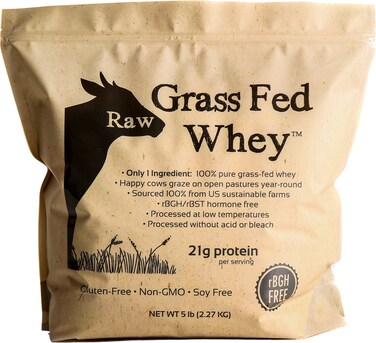 Raw Grass Fed Whey Protein Powder, Happy Healthy Cows, Undenatured, GMO-Free, Hormone Free, Gluten Free, Unflavored, Unsweetened, 5LB