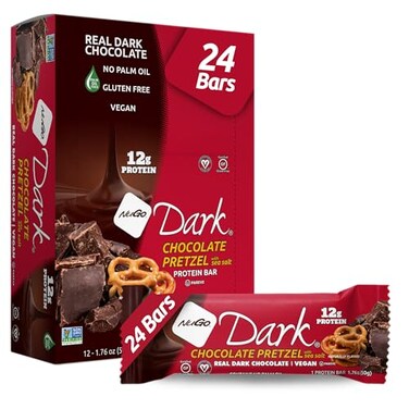 NuGo Dark Chocolate Pretzel and Sea Salt, 12g Protein Bar, Vegan, Gluten Free, Non-GMO, Kosher Pareve, 24 Count