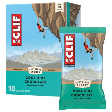 CLIF BAR - Cool Mint Chocolate with Caffeine - Made with Organic Oats - Energy Bars - Non-GMO - Plant Based Protein Bars (10 Pack)