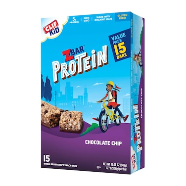 CLIF Kid Zbar Protein - Chocolate Chip - Crispy Whole Grain Snack Bars - Made with Organic Oats - Non-GMO - 5g Protein, 1.27 Oz - 15 Count (Pack of 1)