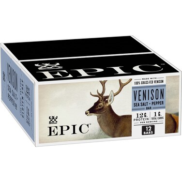 EPIC Bars, Venison Sea Salt and Pepper Bar, Keto Friendly, Whole30 Approved, Gluten-Free, 12 Count, 15.6 oz