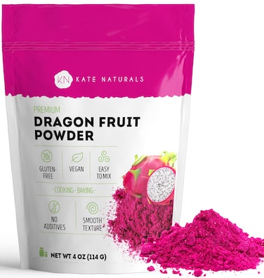 Kate Naturals Dragon Fruit Powder for Baking &amp; Drink (4oz). Vegan, Gluten Free Dried Pink Pitaya Powder for Dragonfruit Syrup, Smoothie &amp; Food Coloring