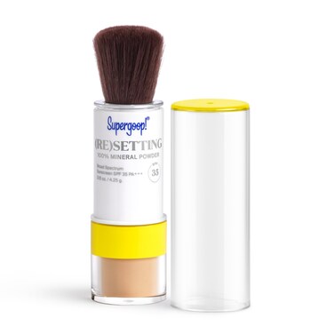 Supergoop! (Re) setting 100% Mineral Powder, Medium - 0.15 oz - Makeup Setting Powder + Broad Spectrum SPF 35 PA+++ Sunscreen - With Ceramides, Olive Glycerides &amp; Coated Silica Spheres