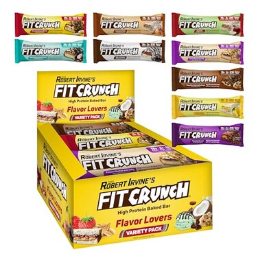 FITCRUNCH Snack Size Protein Bars, 6-Layer Baked Bar, 3g of Sugar, Gluten Free &amp; Soft Cake Core (9 Count, Flavor Lovers)