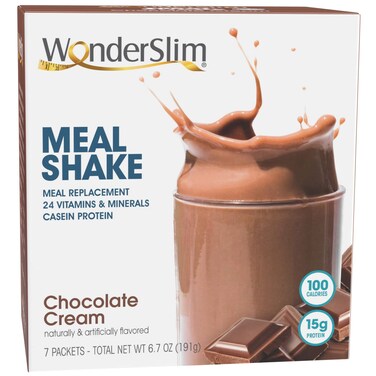 WonderSlim Meal Replacement Shake, Chocolate Cream, 15g Protein, 24 Vitamins &amp; Minerals, Gluten Free (7ct)