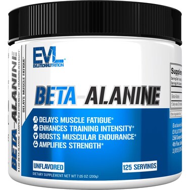 Evlution Nutrition Beta-Alanine - Supports Muscle Endurance, Intense Training &amp; Strength - 1.6g Pure Beta-Alanine Per Serving - Recovery - Dietary Supplement - Unflavored Powder - 125 Servings