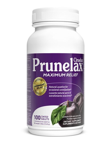 Prunelax Ciruelax Maximum Relief Laxative Tablets with Natural Senna for Occasional Constipation, Senna Extract, Vegan &amp; Gluten-Free, Gentle Overnight Relief - 100ct