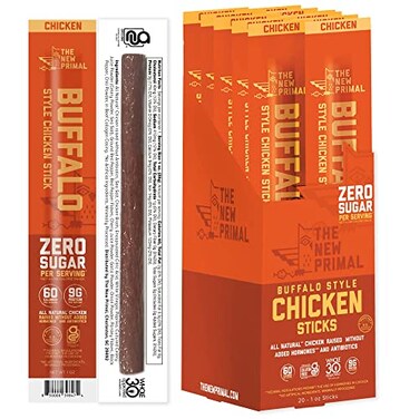 The New Primal Buffalo Chicken Sticks, Keto, Gluten Free Healthy Snacks, Sugar Free Low Carb High Protein Snack, Jerky Meat Stick, 9g Protein, 20 Ct