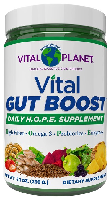 Vital Planet - Vital Gut Boost Powder by Brenda Watson, PBS Gut Check Hope Supplement with Fiber 35, Omega 3 Oil, Probiotics, and Digestive Enzymes, 8.1oz, 230 Grams, 30 Servings