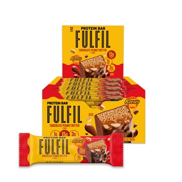 FULFIL Chocolate &amp; Reese's Protein Snack Bars, NEW Chocolate Peanut Butter Flavored, 15g Protein, Pantry Staples, 12 Count