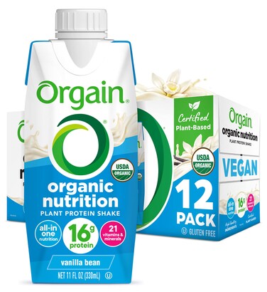 Orgain Organic Nutritional Vegan Protein Shake, Vanilla Bean - 16g Plant Based Protein, Meal Replacement, 21 Vitamins &amp; Minerals, Fruits &amp; Vegetables, Gluten Free, Non-GMO, 11 Fl Oz (Pack of 12)