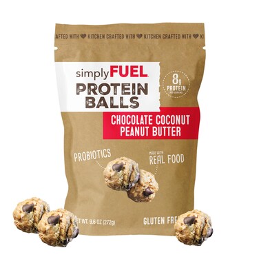 simplyFUEL Whole Food Protein Balls with Probiotics - Chocolate Coconut Peanut Butter Snacks - 8g Protein Snack - Gluten Free Energy Balls (1 Pack of 12 Balls)
