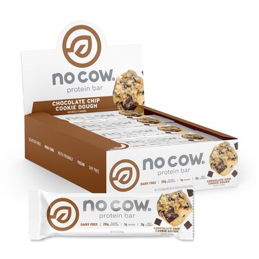 No Cow High Protein Bars, Chocolate Chip Cookie Dough - Healthy Snacks, 20g Vegan Protein, High Fiber, Low Sugar, Keto Friendly, Dairy &amp; Gluten Free (12 Count)