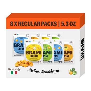 BRAMI Lupini Beans Snack, Variety Pack   7g Plant Protein, 0g Net Carbs   Vegan, Vegetarian, Keto, Plant Based, Mediterranean Diet, Non Perishable, 5.3 Ounce (Pack of 8)