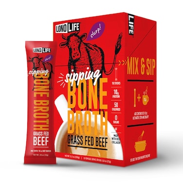 LonoLife Beef Bone Broth Powder Mix   Grass-Fed, 10g Protein   Collagen-Rich, Keto &amp; Paleo Friendly   Natural Ingredients   10 Portable Stick Pack Servings