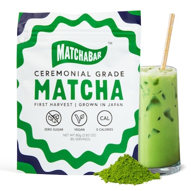 Matchabar Matcha Powder (80g) - Ceremonial Grade Authentic Japanese Matcha Green Tea Powder - Matcha Green Tea Powder Harvested in Japan - Matcha Tea Powder Latte - Zero Sugar, Vegan &amp; 0 Calories
