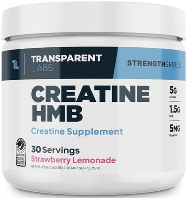 Transparent Labs Creatine HMB - Creatine Monohydrate Powder with HMB for Muscle Growth, Increased Strength, Enhanced Energy Output, and Improved Athletic Performance - 30 Servings, Strawberry Lemonade