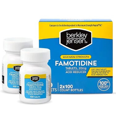 berkley jensen Maximum Strength Famotidine 20 mg - (200 Count), Acid Reducer Tablets, Relieves Meal-Induced Heartburn &amp; Acid Indigestion Symptoms, All-Day Heartburn Prevention &amp; Relief