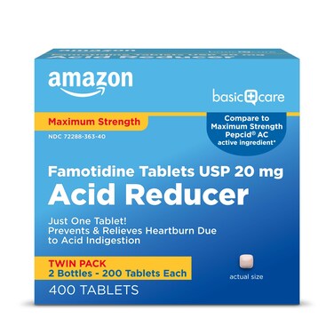 Amazon Basic Care Maximum Strength Famotidine Tablets 20 mg, Acid Reducer for Heartburn Relief, 400 Count (Packaging may vary)