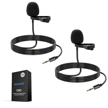 NEEWER 2 Pack Lavalier Lapel Microphone for DJI Wireless Mic Transmitters, Compatible with Rode Wireless GO II 2, Omnidirectional Condenser Wired Clip On Lav Mics for Stage YouTube Live Streaming, CM5
