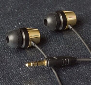 HeadGear PRO Metal Series Earphones for iPod, iPhone, MP3, EBPRO2-211, Gold/Black (Black Cable)