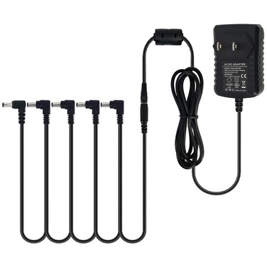 Pigtone DC 9V Guitar Pedal Power Supply AC Wall Charger Adapter 9V DC 1A 1000mA Tip Negative 5 Way Daisy Chain Pedal Cables for Most Guitar Effect Pedals