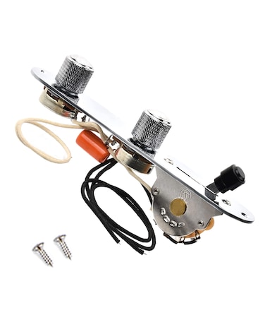 LAMSAM Fully Loaded Guitar Control Plate, Prewired 3-way Blade Switch Large Potentiometers Orange Capacitor, Knurled Volume Tone Controls Knobs Fit for Guitars with Single Coil Pickups, Chrome