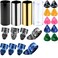 Augshy 4 Pieces Medium Guitar Slides for Acoustic,Stainless Stell Guitar Slides for Electric,Glass Guitar Slide and 8 Pieces Plastic Thumb &amp; Finger Picks Guitar Accessories