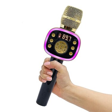 Carpool Karaoke Machine for Kids &amp; Adults, Carpool Karaoke The Mic 2.0 - Wireless &amp; Bluetooth Karaoke Microphone with Voice Changing Sound Effects as White Elephant Gift - Gold &amp; Black