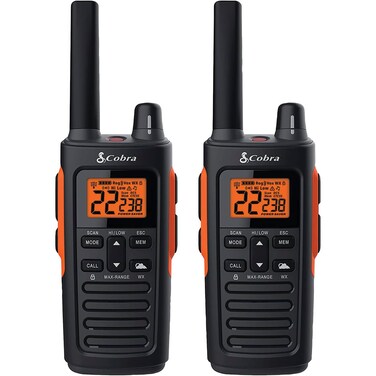 Cobra RX680 Waterproof Walkie Talkies - Rechargeable, 60 Preset Channels, Long Range 38-Mile Two-Way Radio Set (2-Pack),Black and Orange